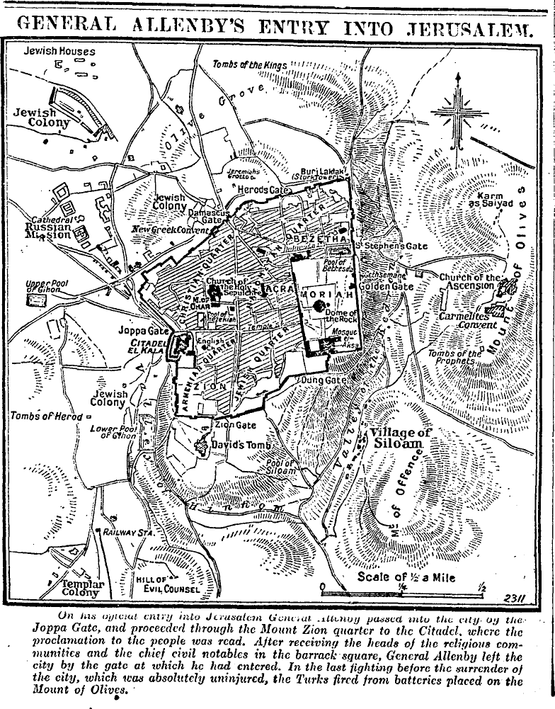 Diagram of Allenby's Entry into Jerusalem 11 Dec 1917, in The Times
